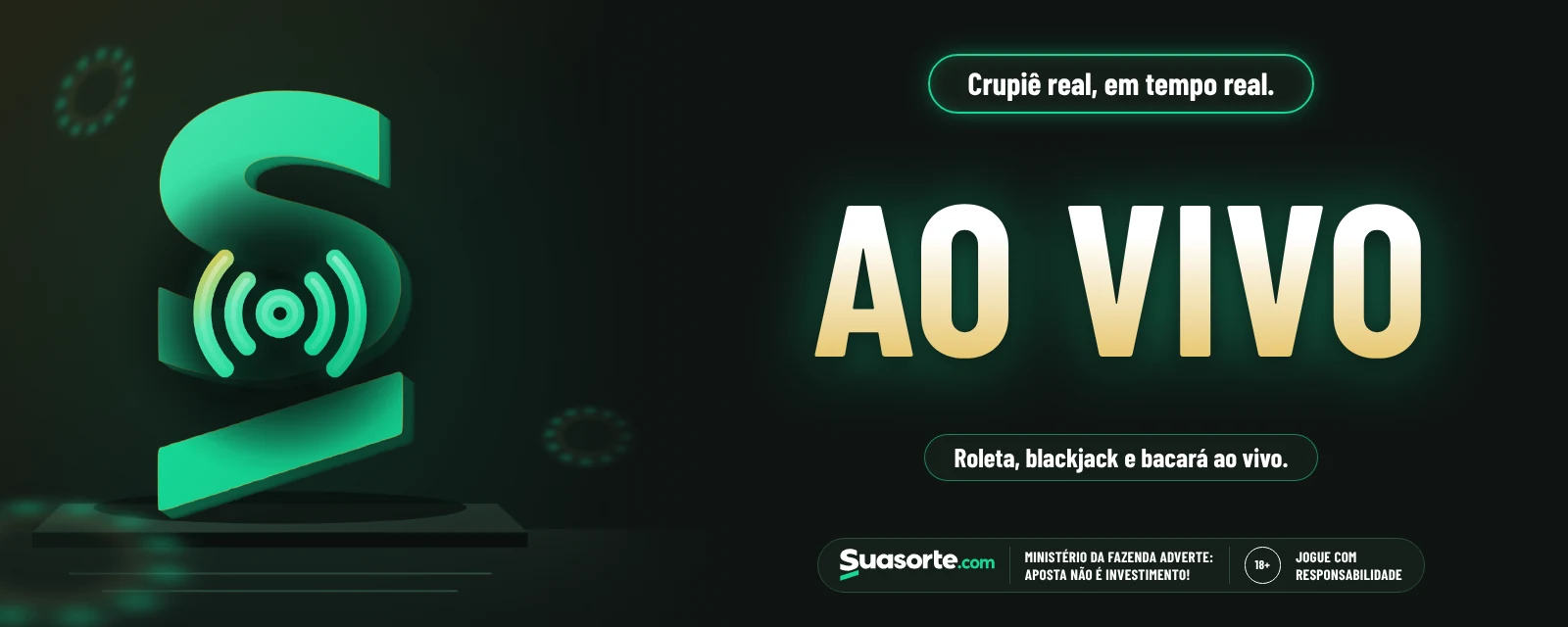 Cassino ao vivo — Suasorte. Cassino ao vivo: roleta, blackjack e bacará com crupiê real, em tempo real.